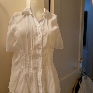 J Jill Pintuck Tencel Cream Button Down Cap Sleeve Blouse  XS